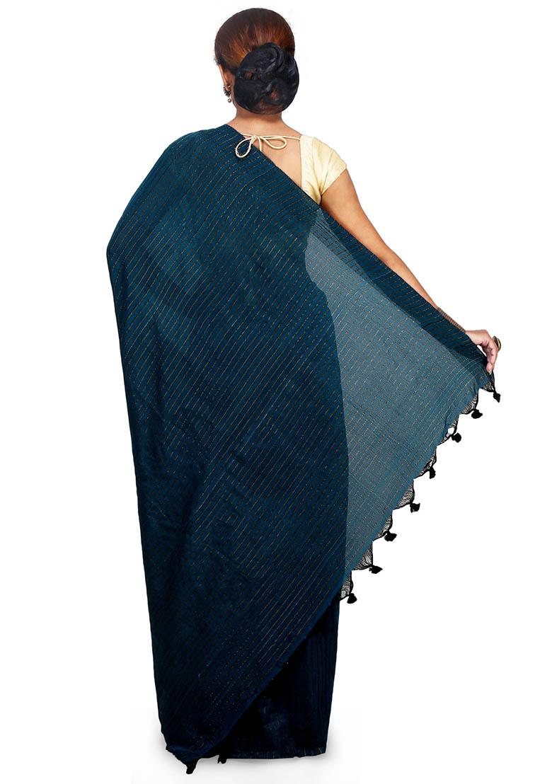 Turquoise Embroidered Art Silk Saree Set