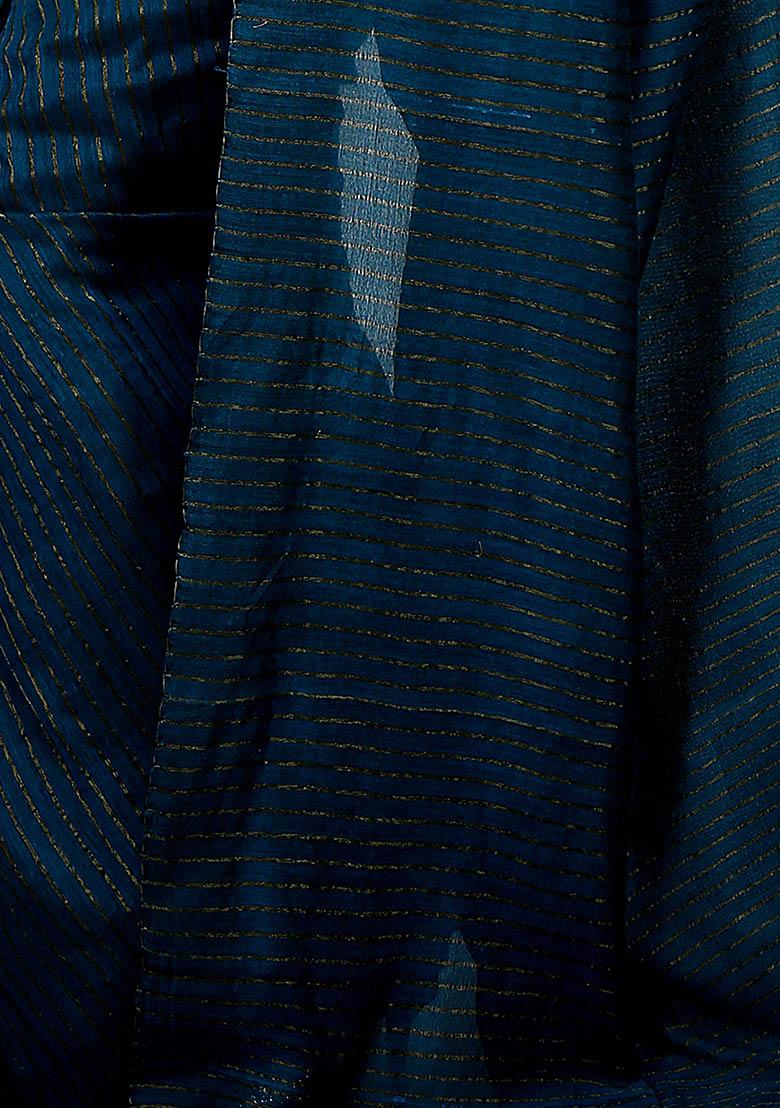 Turquoise Embroidered Art Silk Saree Set