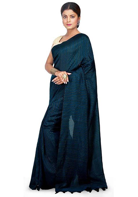 Turquoise Embroidered Art Silk Saree Set