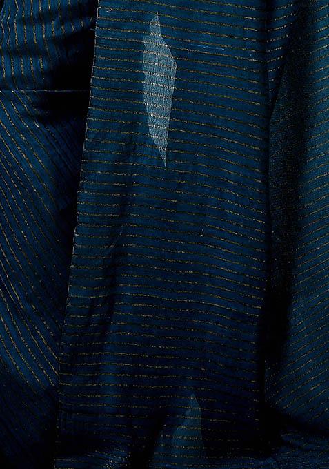 Turquoise Embroidered Art Silk Saree Set