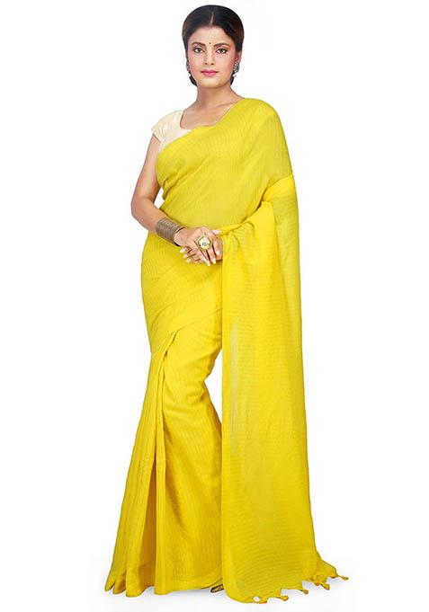 Yellow Embroidered Art Silk Saree Set