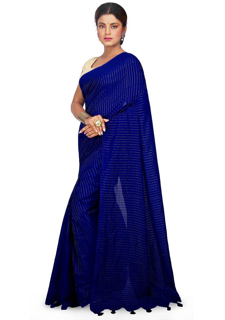 Blue Embroidered Art Silk Saree Set - Indya