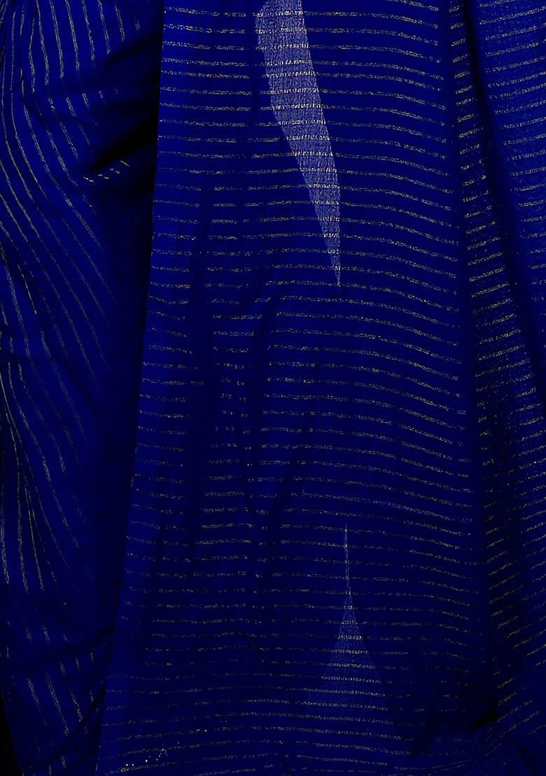 Blue Embroidered Art Silk Saree Set - Indya