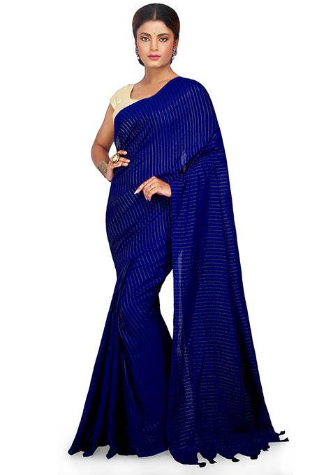 Blue Embroidered Art Silk Saree Set