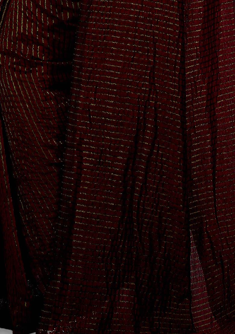 Maroon Embroidered Art Silk Saree Set - Indya