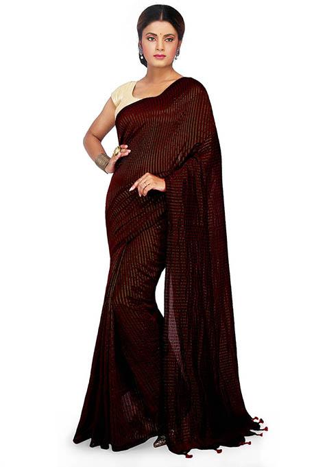 Maroon Embroidered Art Silk Saree Set