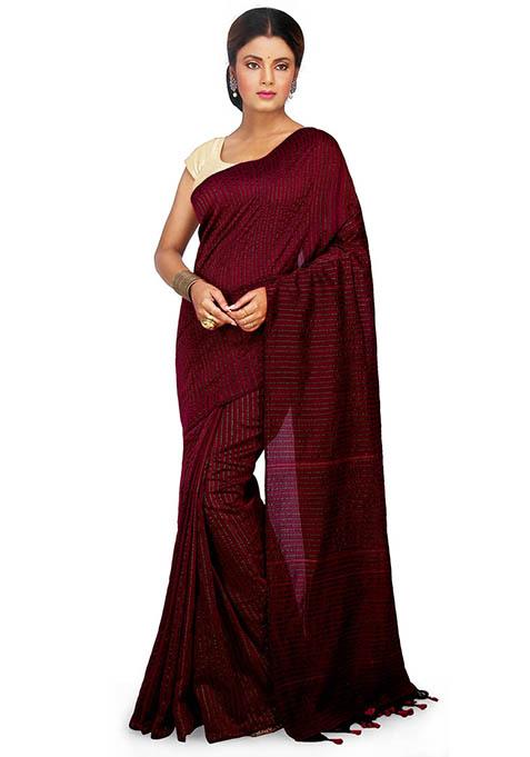 Magenta Embroidered Art Silk Saree Set