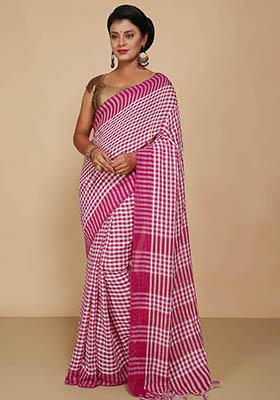 White Embroidered Cotton Saree Set