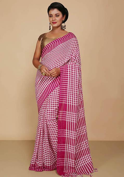 White Embroidered Cotton Saree Set