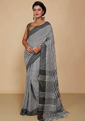 White Embroidered Cotton Saree Set