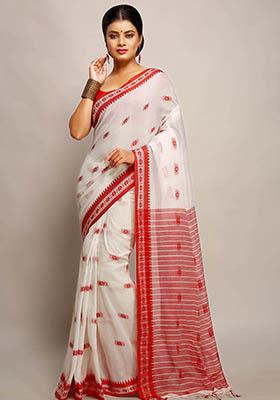 White Printed Cotton Saree Set
