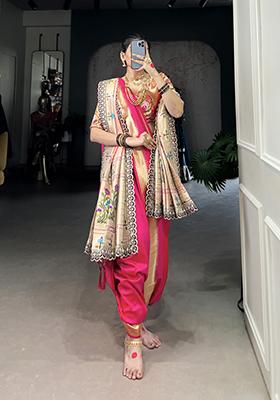 Pink Zari Embroidered Jacquard Saree Set