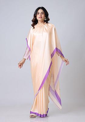 Peach Digital Print Satin Saree Set