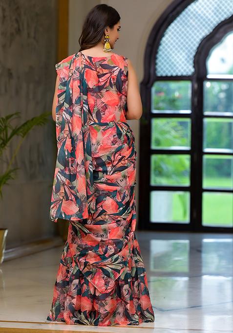 Green Embroidered Georgette Saree Set