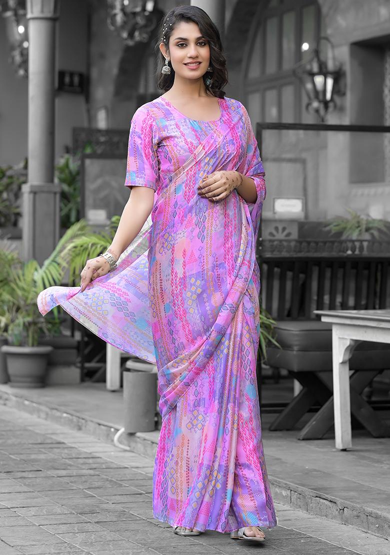 Pink Embroidered Georgette Saree Set