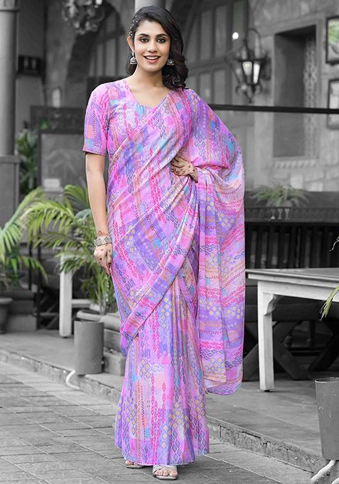 Pink Embroidered Georgette Saree Set