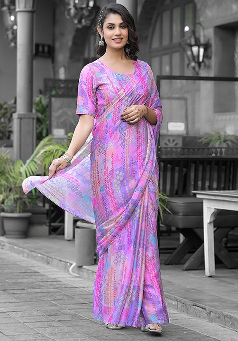 Pink Embroidered Georgette Saree Set
