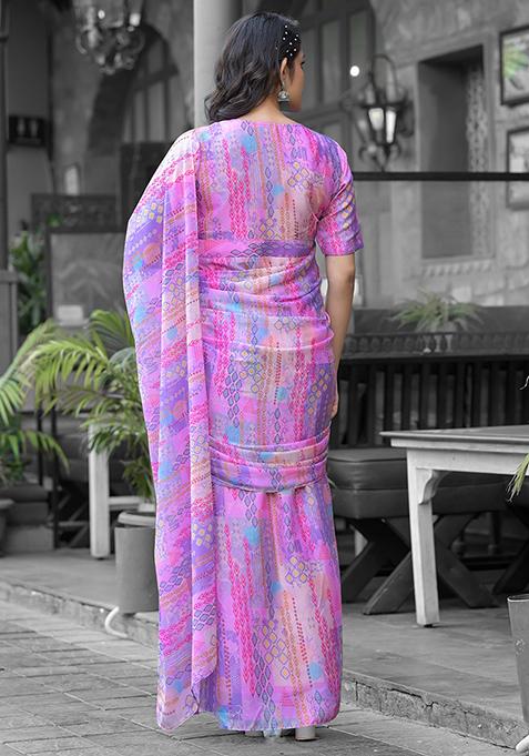 Pink Embroidered Georgette Saree Set