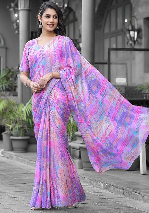 Pink Embroidered Georgette Saree Set