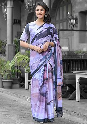 Light Purple Embroidered Georgette Saree Set
