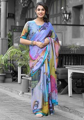 Multi Embroidered Georgette Saree Set