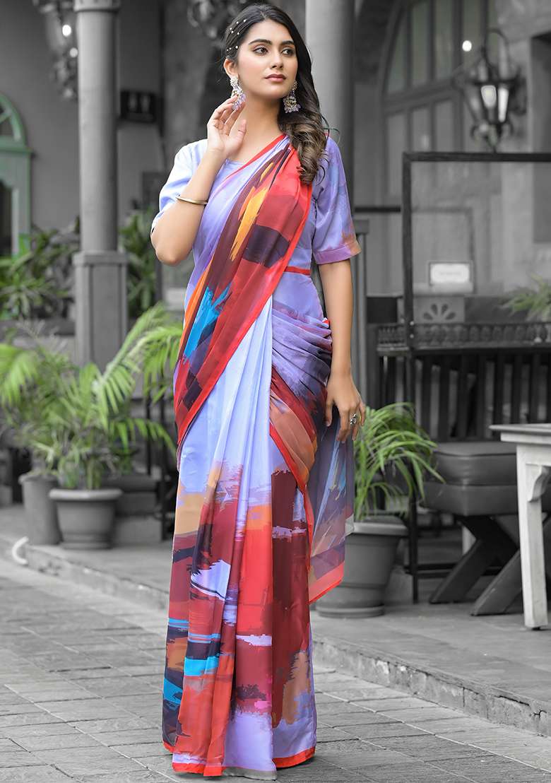 Multi Georgette Saree Set with Embroidered for Diwali | Wedding & Festive Wear - Indya