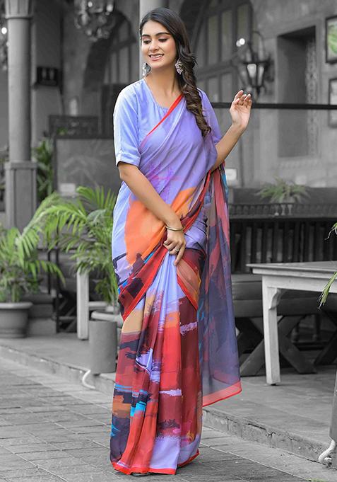 Multi Embroidered Georgette Saree Set