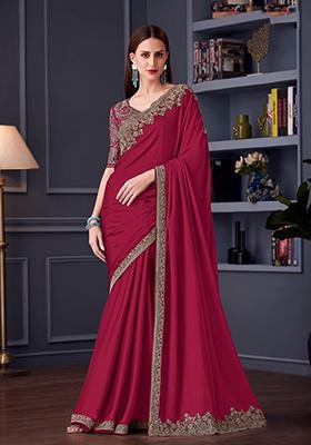 Rani Pink Embroidered Chiffon Saree Set