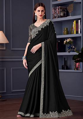 Black Embroidered Chiffon Saree Set