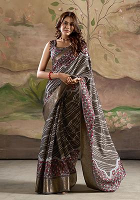 Grey Weaving Work Dola Silk Saree Set