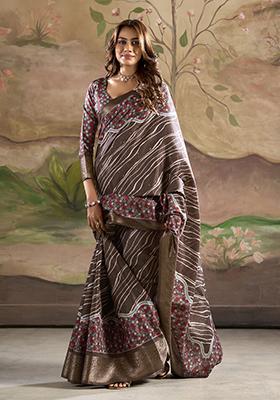 Brown Weaving Work Dola Silk Saree Set