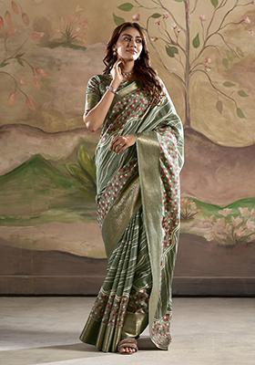 Green Weaving Work Dola Silk Saree Set
