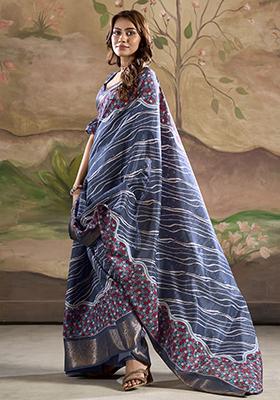 Blue Weaving Work Dola Silk Saree Set