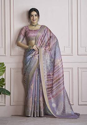 Multicolor Digital Print Silk Saree Set