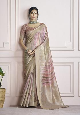 Multicolor Digital Print Silk Saree Set
