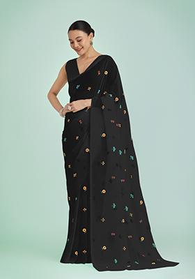 Black Thread Work  Georgette Saree Set