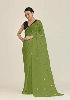 Green Thread Work  Georgette Saree Set