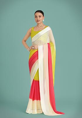 Teal Blue Zari Embroidered Silk Saree Set