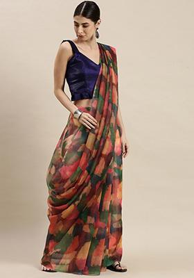 Multi Colour Printed Organza Saree Set