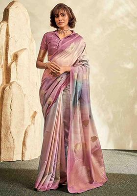 Onion Pink Zari Woven Cotton Silk Saree Set