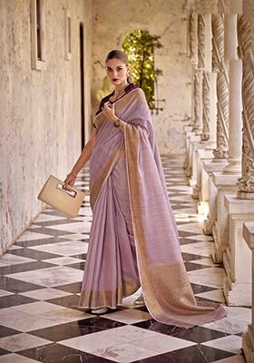 Lavender Zari Woven Tissue Silk Saree Set
