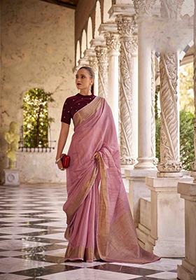 Pink Zari Woven Tissue Silk Saree Set