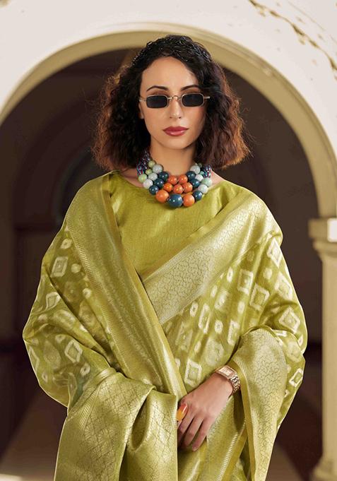 Ichika Tissue Saree - Lime Green main image 1