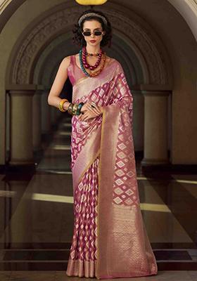 Pink Zari Woven Tissue Silk Saree Set