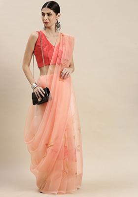 Peach Printed Organza Saree