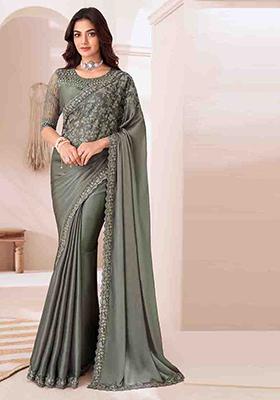 Mehendi Green Embroidered Georgette Saree Set