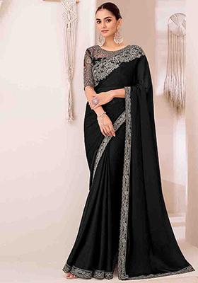 Black Embroidered Georgette Saree Set