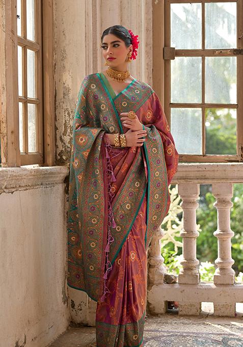 Maroon Soft Silk Saree, Wine Color, Silk Weaving