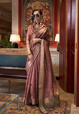 Rust Brown Woven Chiffon Saree