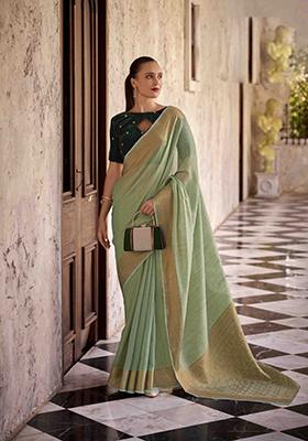 Sea Green Zari Woven Tissue Silk Saree